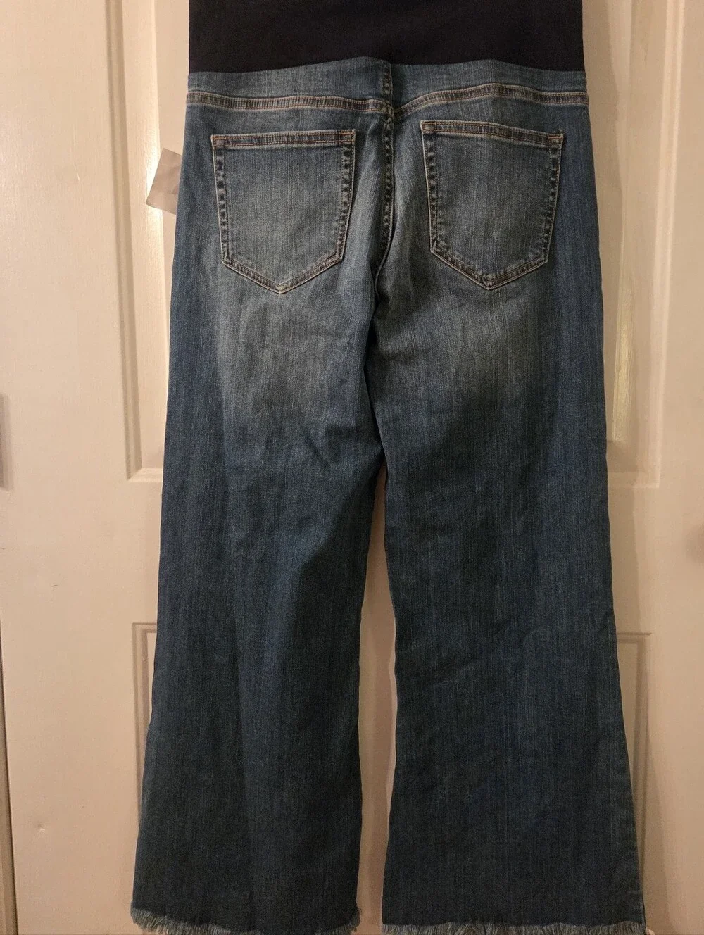 M RENA Maternity Wide Leg Raw Hem Jeans Size Large NWT - Picture 5 of 8